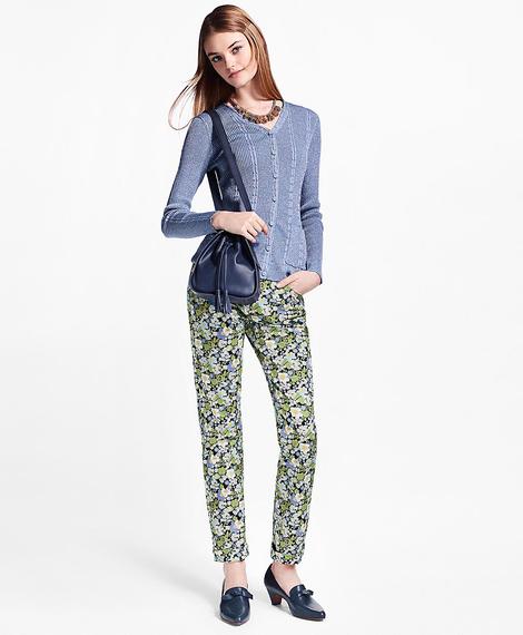 Kadın yeşil çiçek desenli pantolon