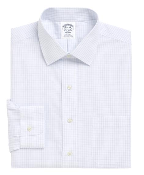 Erkek beyaz/mavi kareli non-iron regent kesim klasik gömlek