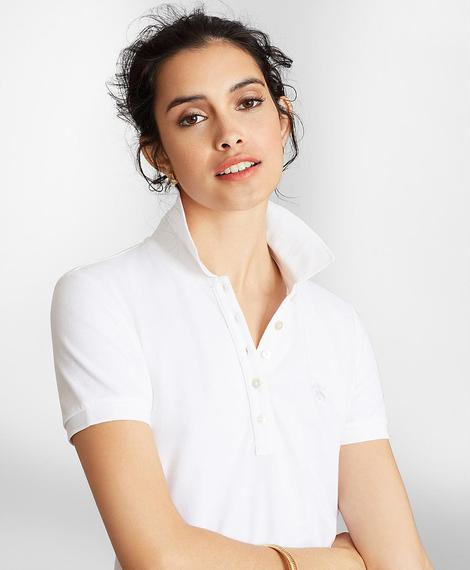 Kadın beyaz supima polo yaka pike t-shirt