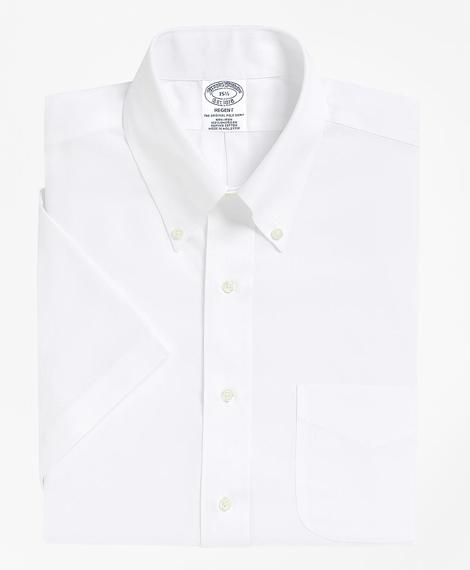 Erkek beyaz düğmeli yaka kısa kol klasik gömlek