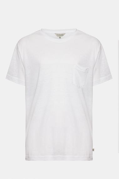 Erkek Beyaz Bisiklet Yaka Keten T-Shirt