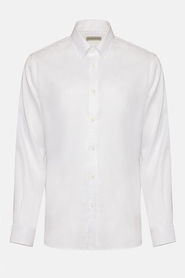 Erkek Beyaz Cooper Fit Düğmeli Yaka Klasik Gömlek