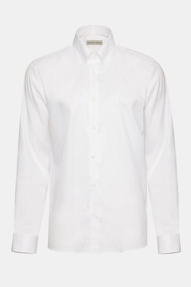 Erkek Beyaz Oliver Fit Düğmeli Yaka Klasik Gömlek
