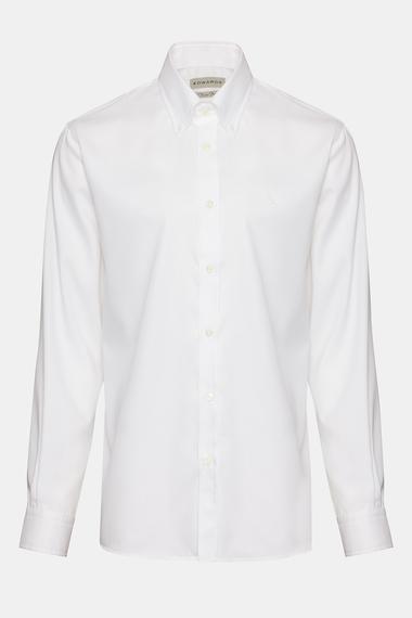Erkek Beyaz Cooper Fit Düğmeli Yaka Non-Iron Oxford Spor Gömlek